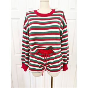 Beach Riot Ava Crop Sweater Balboa Shorts Set Merry Stripe L XL